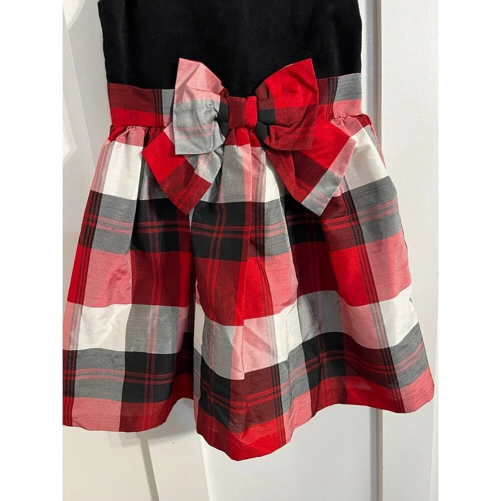 Dressed Up by Gymboree Girls Size 7 Black Velvet Red Plaid Christmas Dress